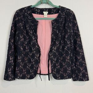 Odille Anthropologie Y2K Black Lace over Pink Cropped Jacket 4